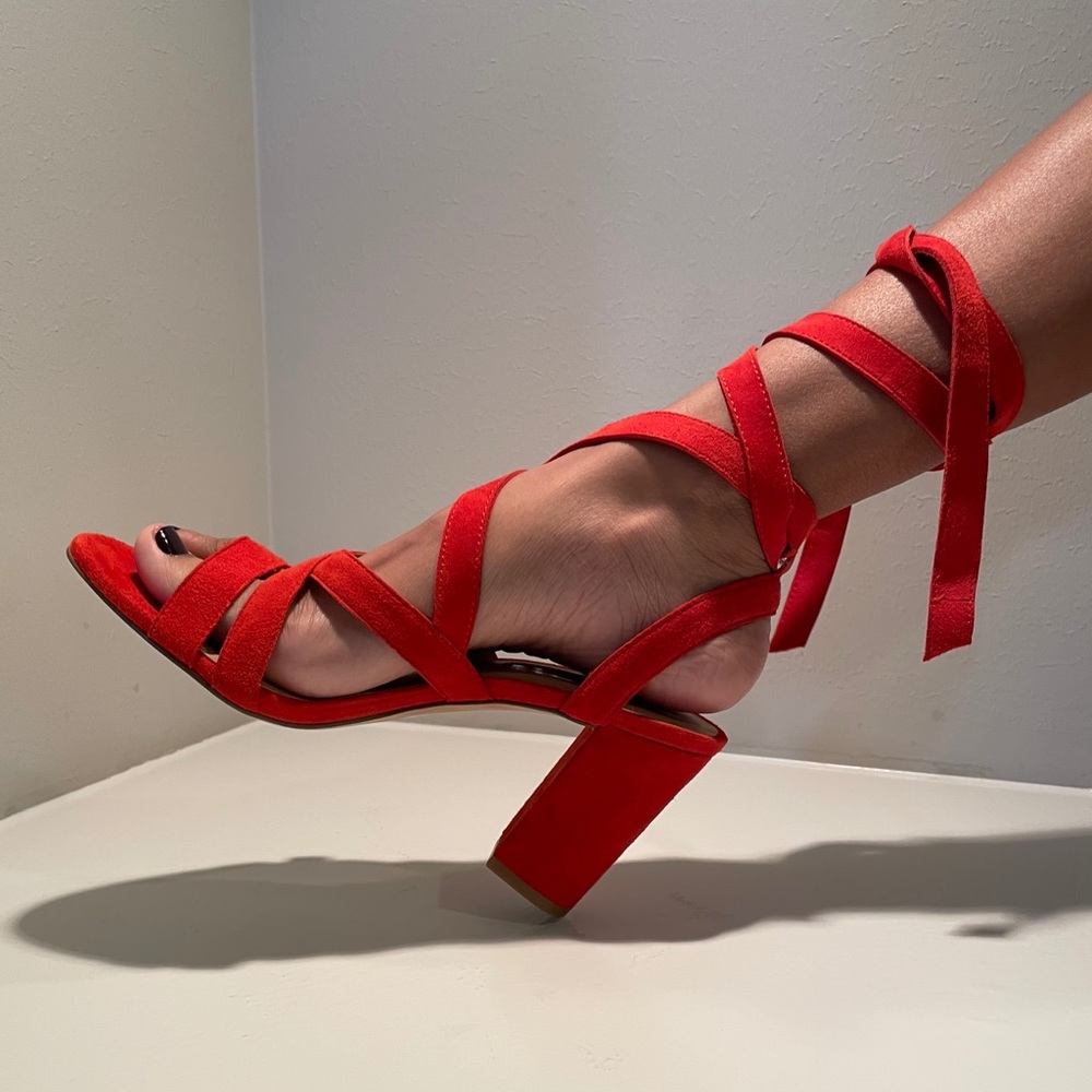 Bright Red INC Kailey Lace-up BlockHeel Sandals